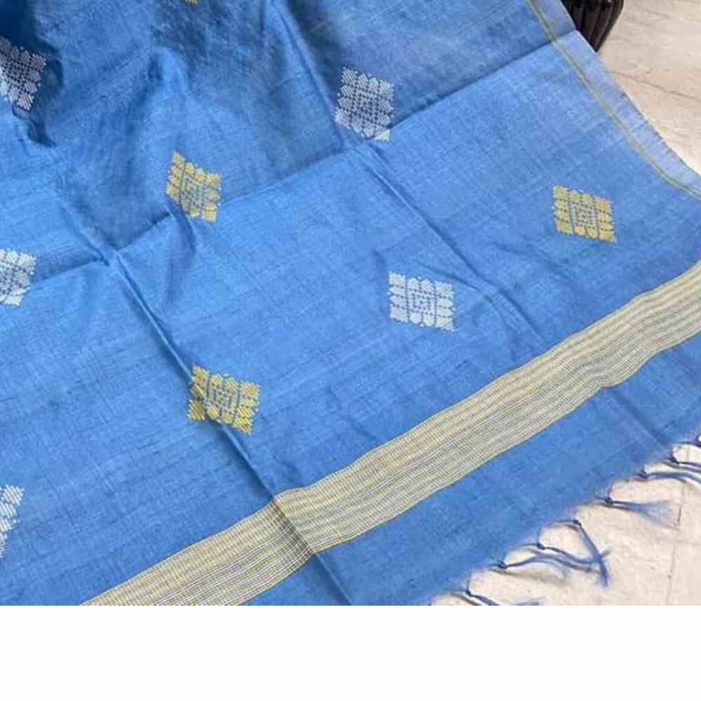 Royal Blue Tussar Silk Bawan Buti Saree